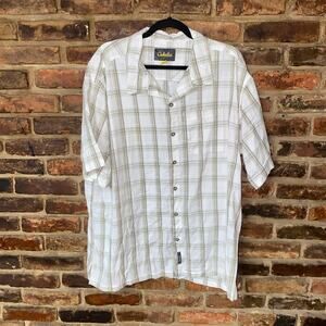 Cabela's White brown Plaid Short Sleeve Button Down Shirt Men's Size 2XL